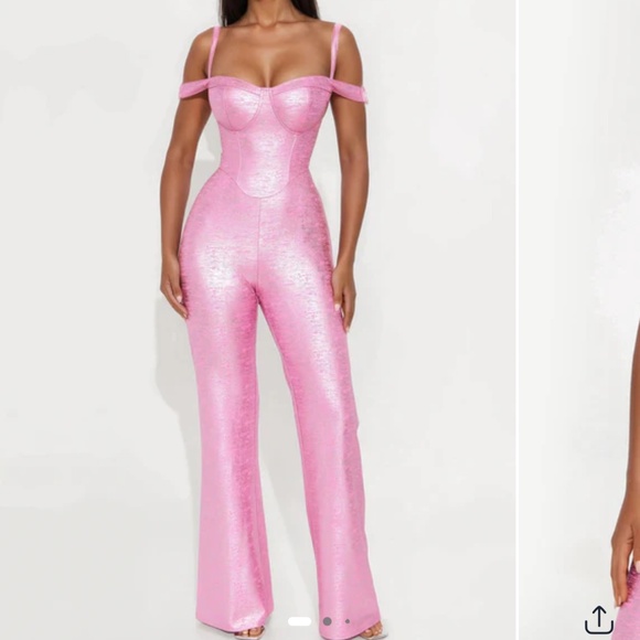 Fashion Nova Pants - Barbie Dreams Metallic Jumpsuit - Hot Pink